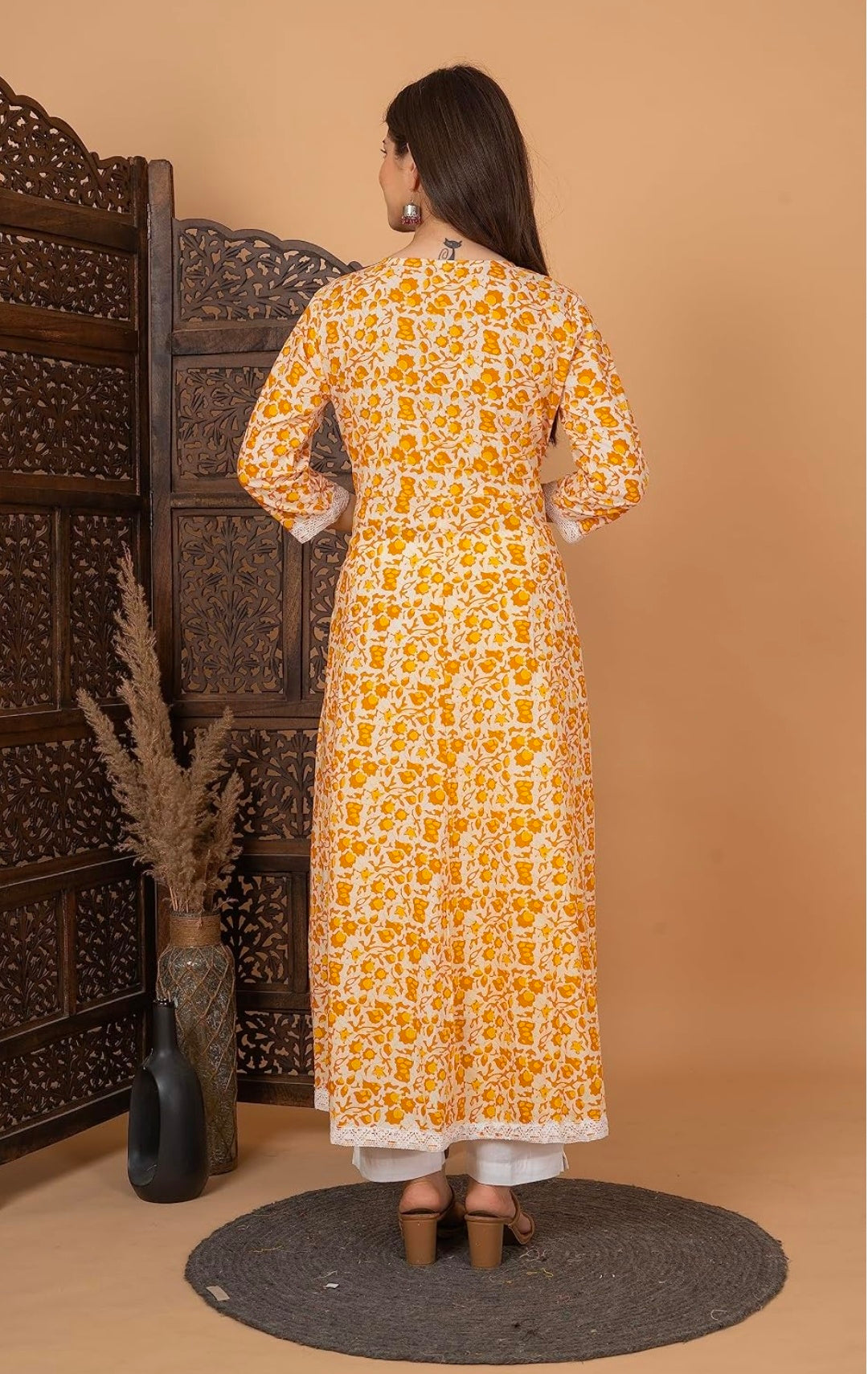 Pure Cotton Printed Anarkali Kurta with Palazzo & Dupatta Set
