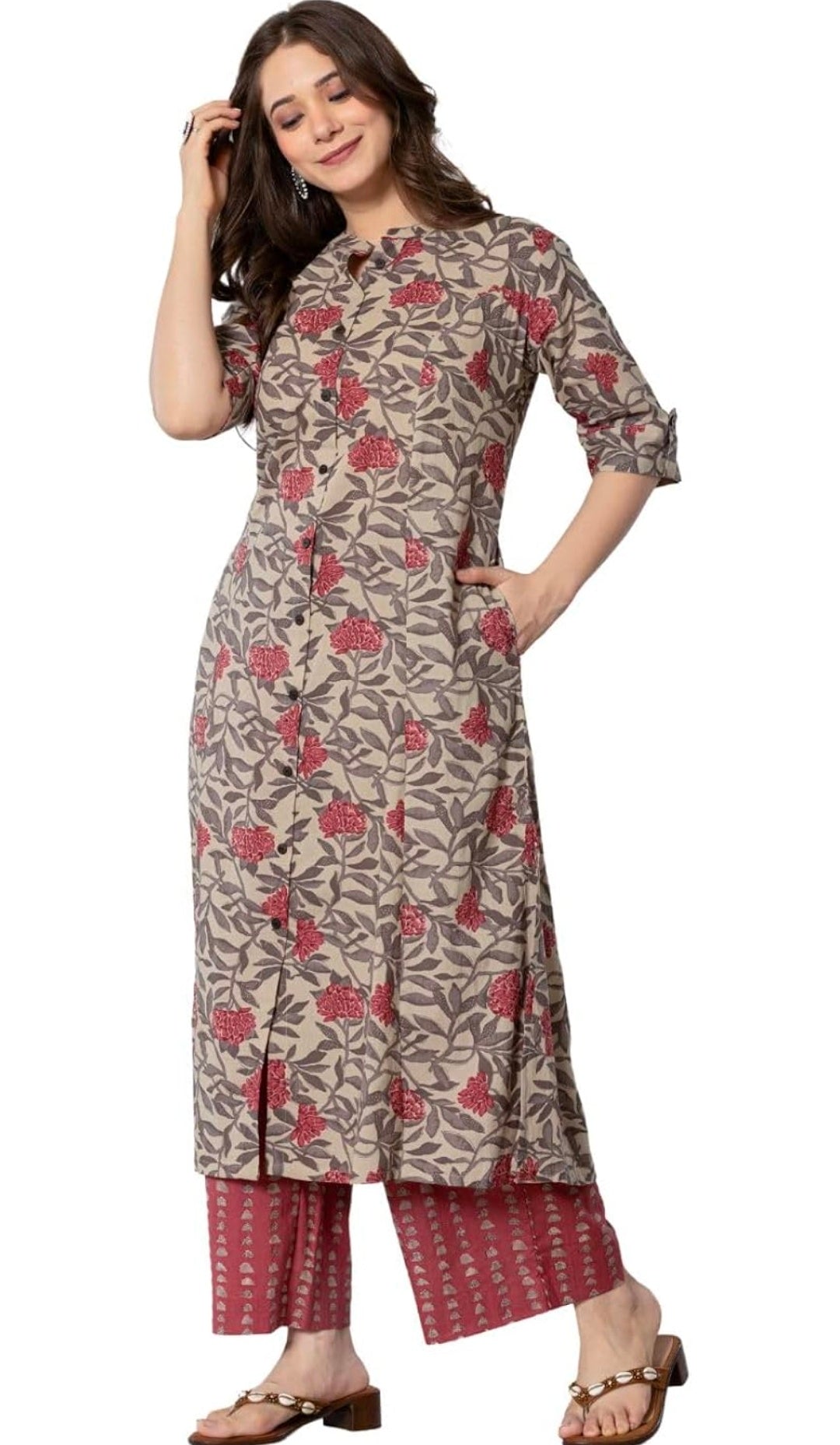 Women Cotton Printed A-Line Kurta and Palazzo Pant Set