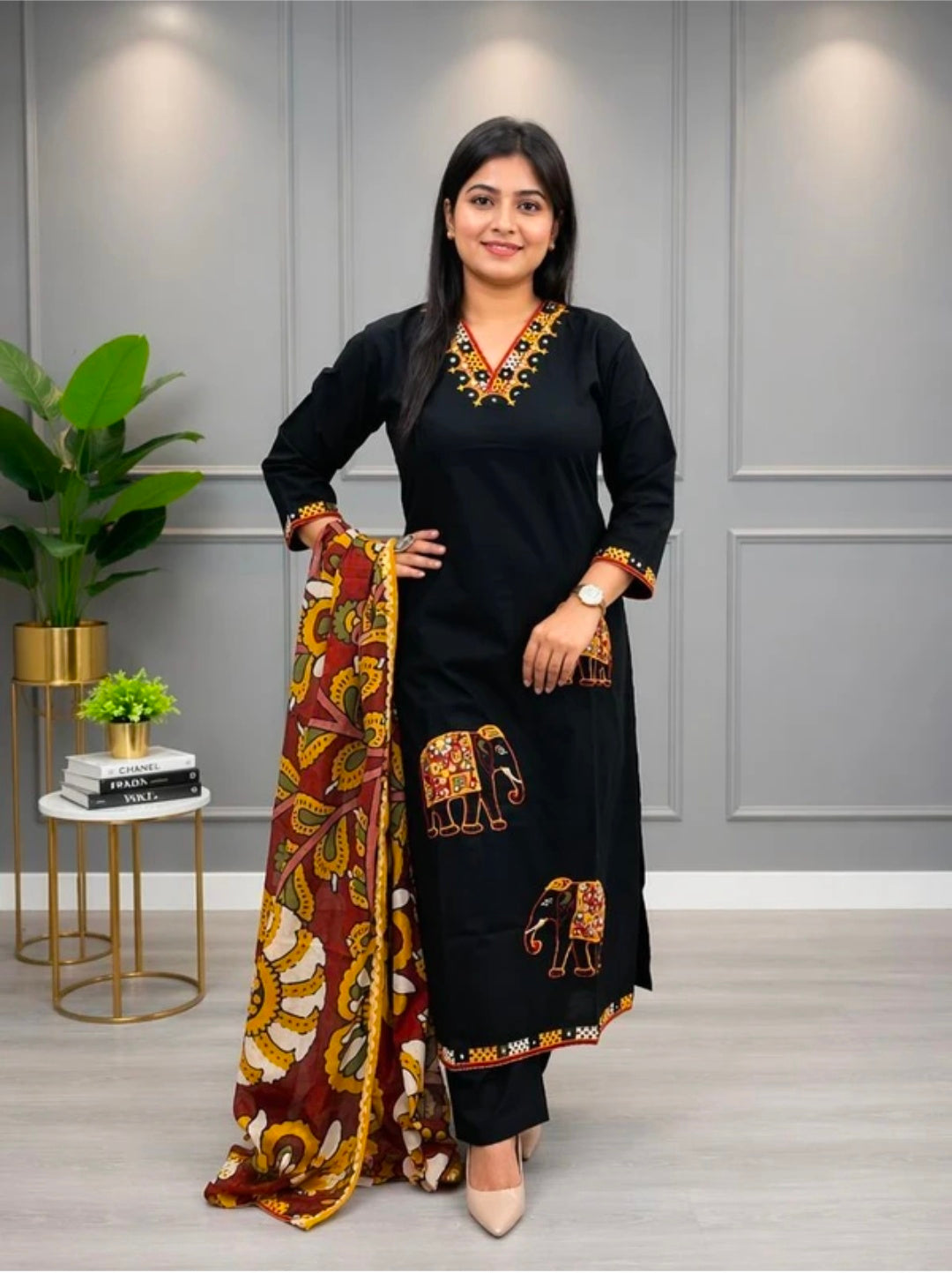 Women's Pure Cotton Straight Kurta Pant Dupatta Set