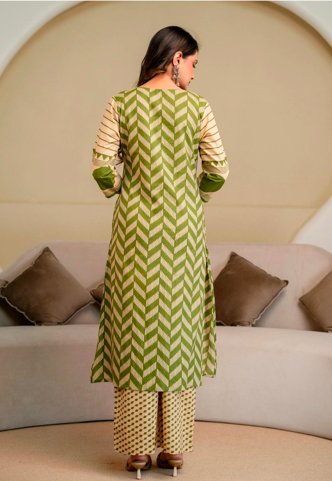 Berrylicious Women Cotton Geometric Printed Straight Kurta Set with Mirror Embroidery & Dupatta
