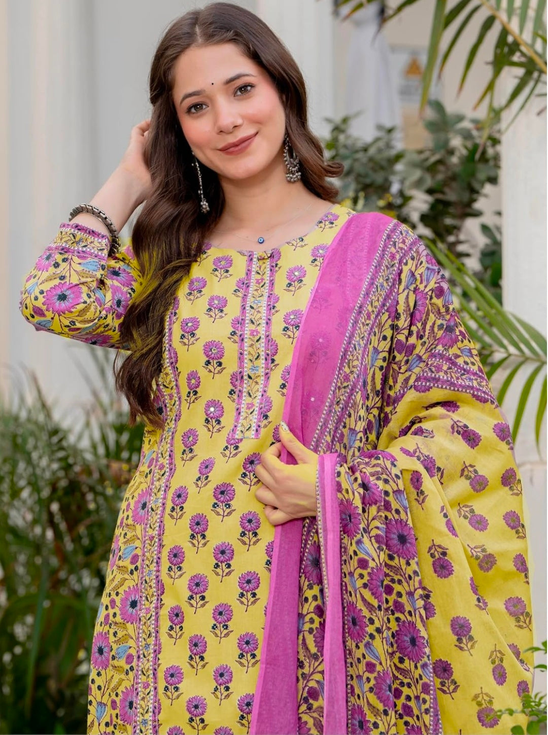 Amayra Women's Pure Cotton Straight Kurta Set with Palazzo Pants & Dupatta|Kurta Set for Women