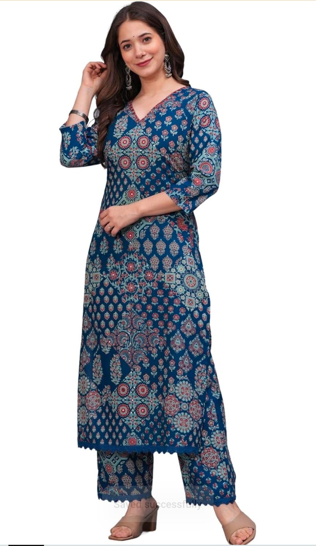 Women's Pure Cotton Printed Straight Kurta Set with Palazzo Pants