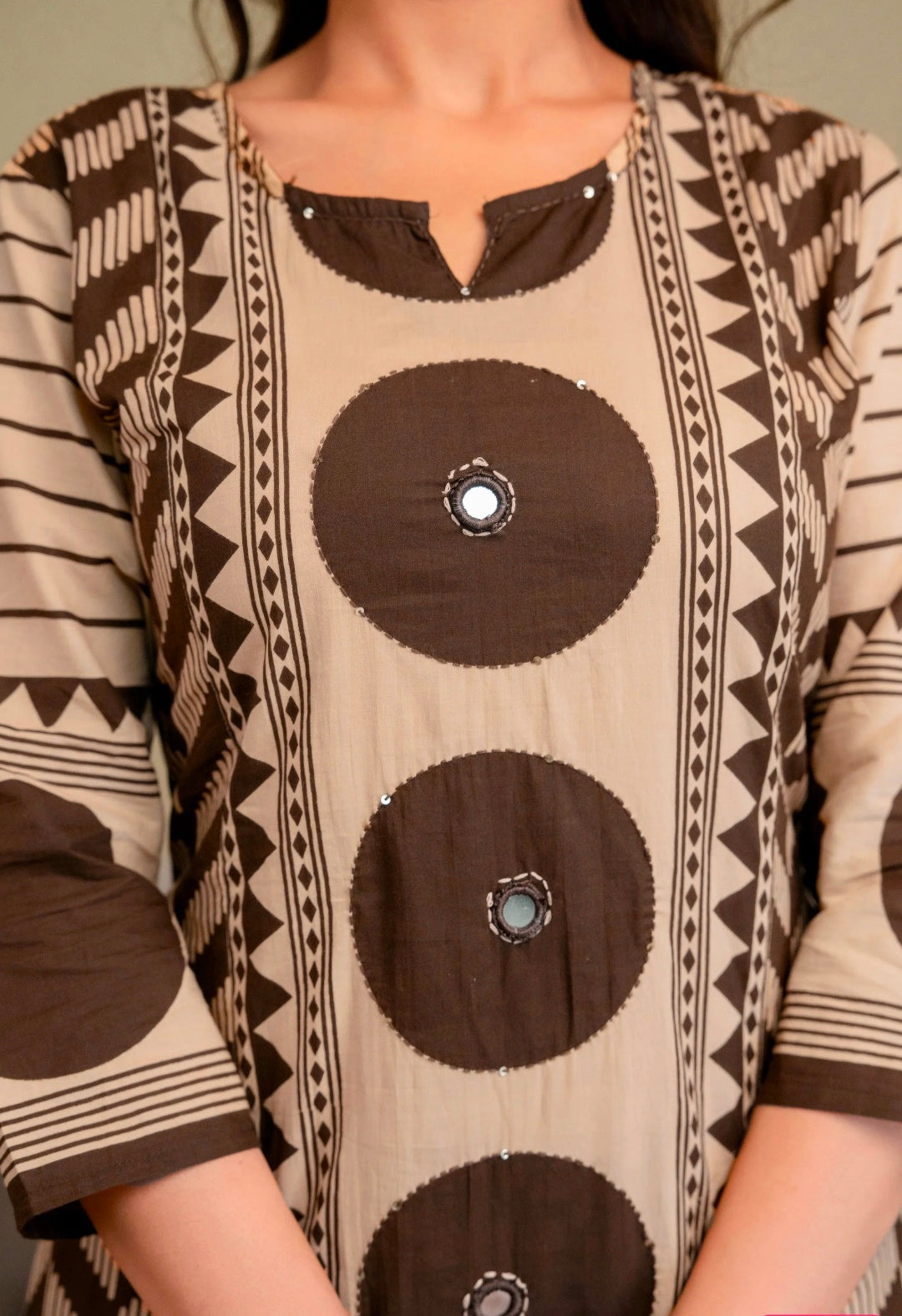 Berrylicious Women Cotton Geometric Printed Straight Kurta Set with Mirror Embroidery & Dupatta