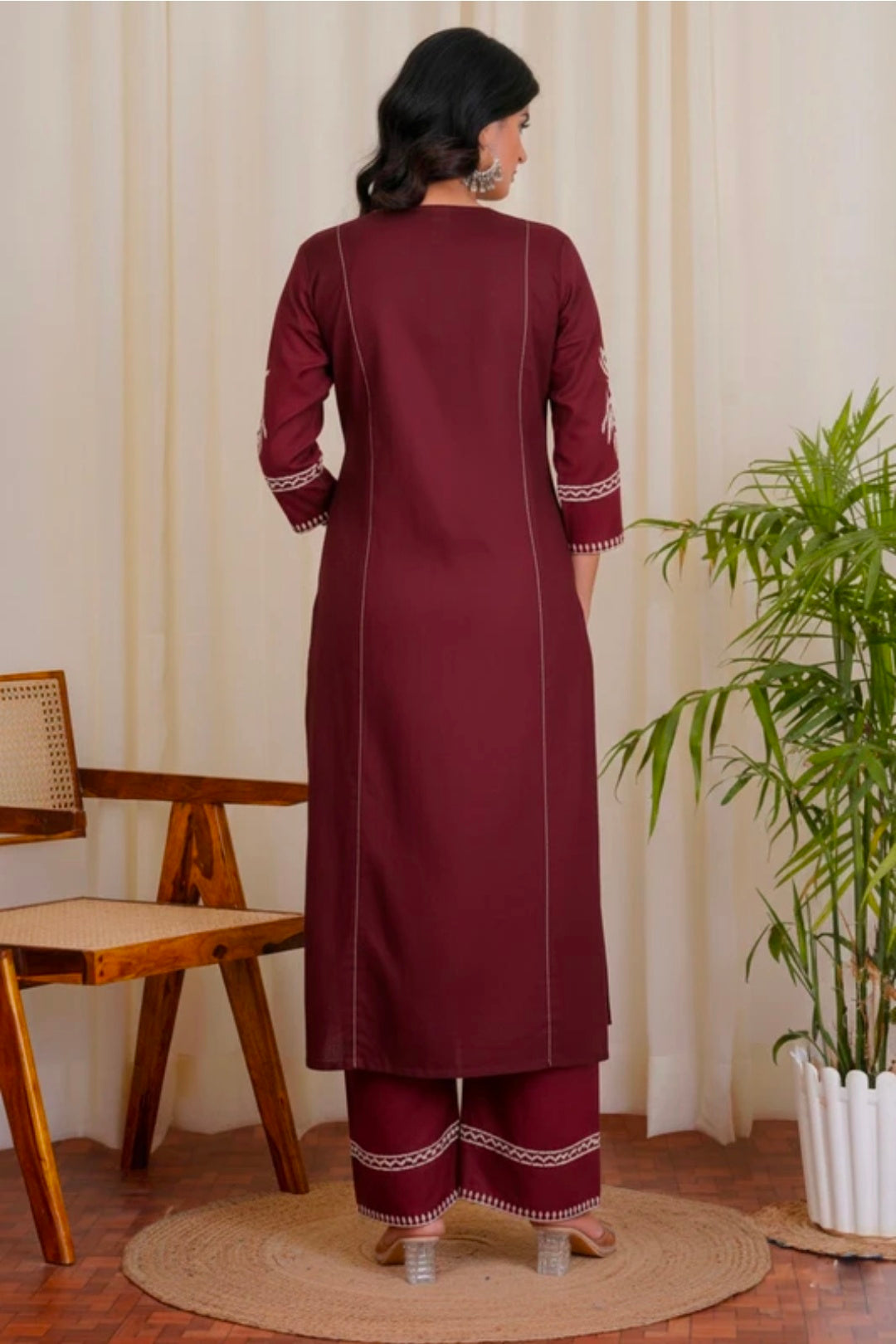 Women's White Khadi Cotton A-Line Kurti Palazzo set