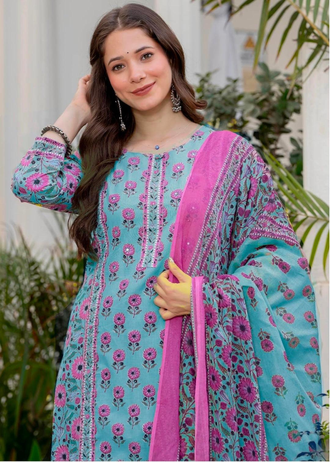 Amayra Women's Pure Cotton Straight Kurta Set with Palazzo Pants & Dupatta|Kurta Set for Women