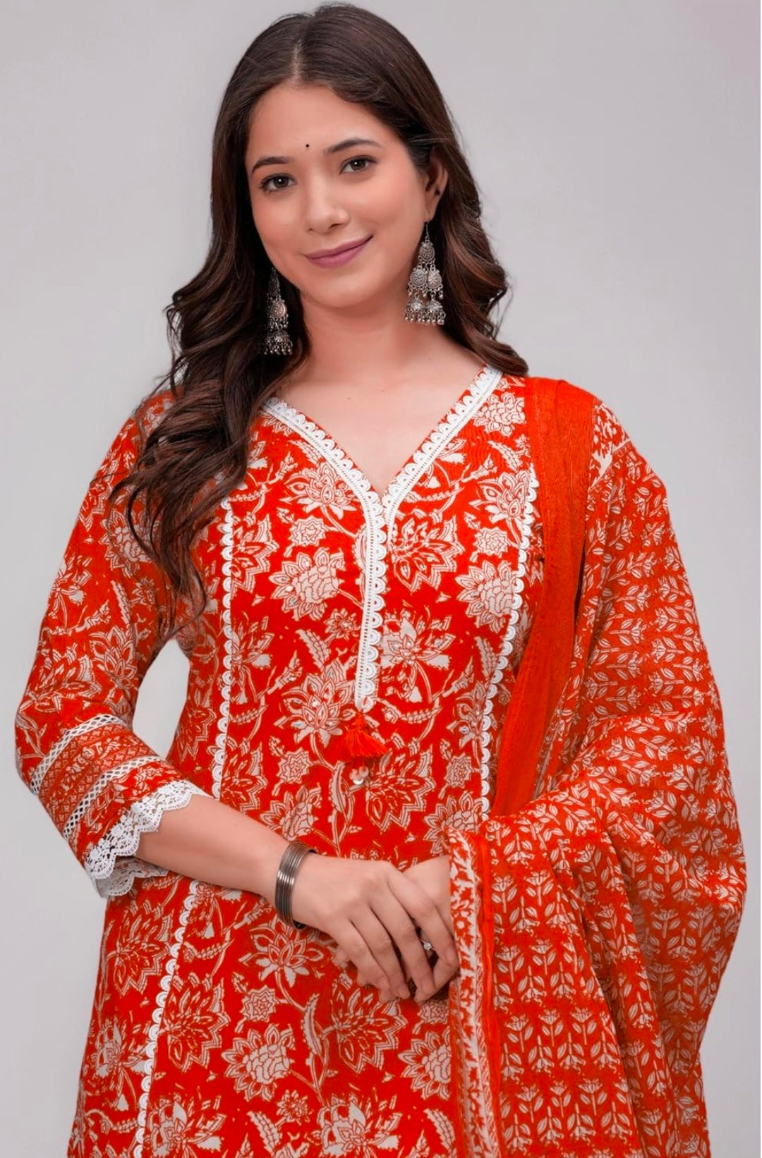 Amayra Women's Pure Cotton Printed Straight Kurta Set with Palazzo Pants & Dupatta- Ethnic Wear