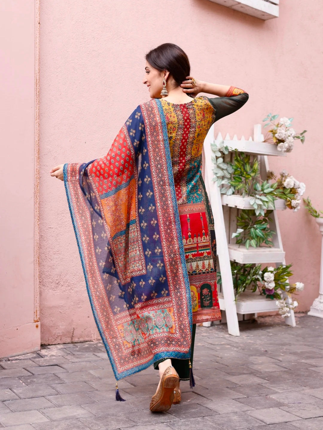 Printed Chanderi Kurta with pant & dupatta