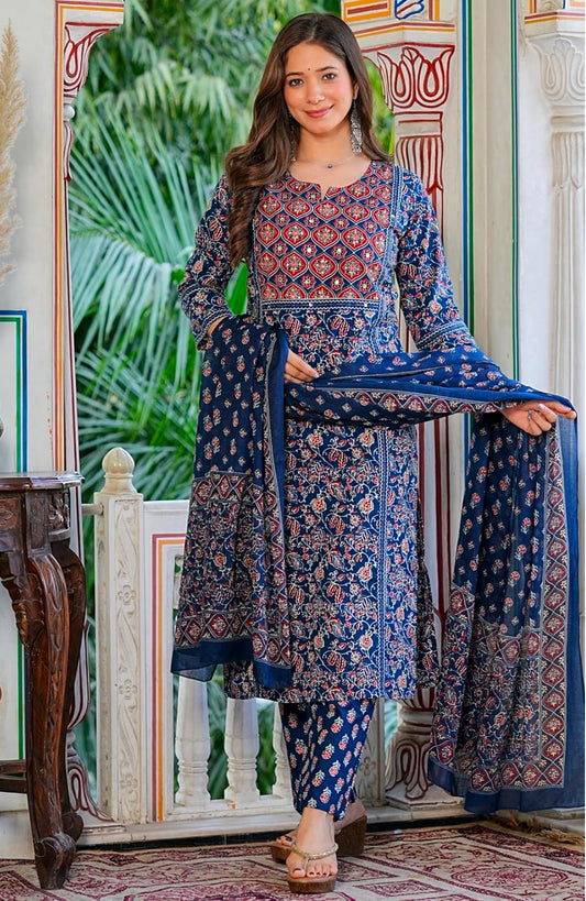 Amayra Women's Pure Cotton Printed Straight Kurta Set with Palazzo Pants & Dupatta|Ethnic wear|Kurti Suit Set for Women