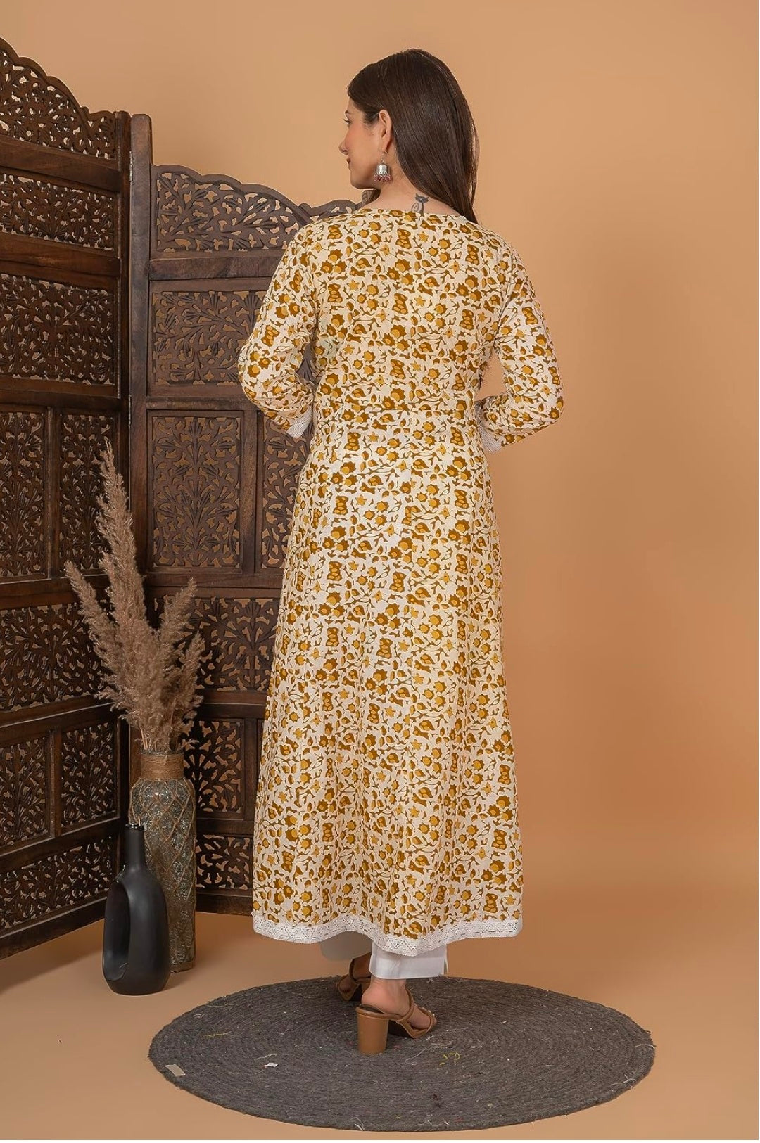 Pure Cotton Printed Anarkali Kurta with Palazzo & Dupatta Set
