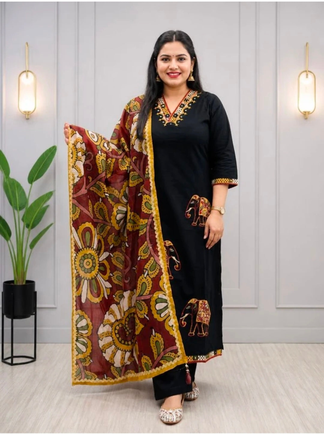 Women's Pure Cotton Straight Kurta Pant Dupatta Set