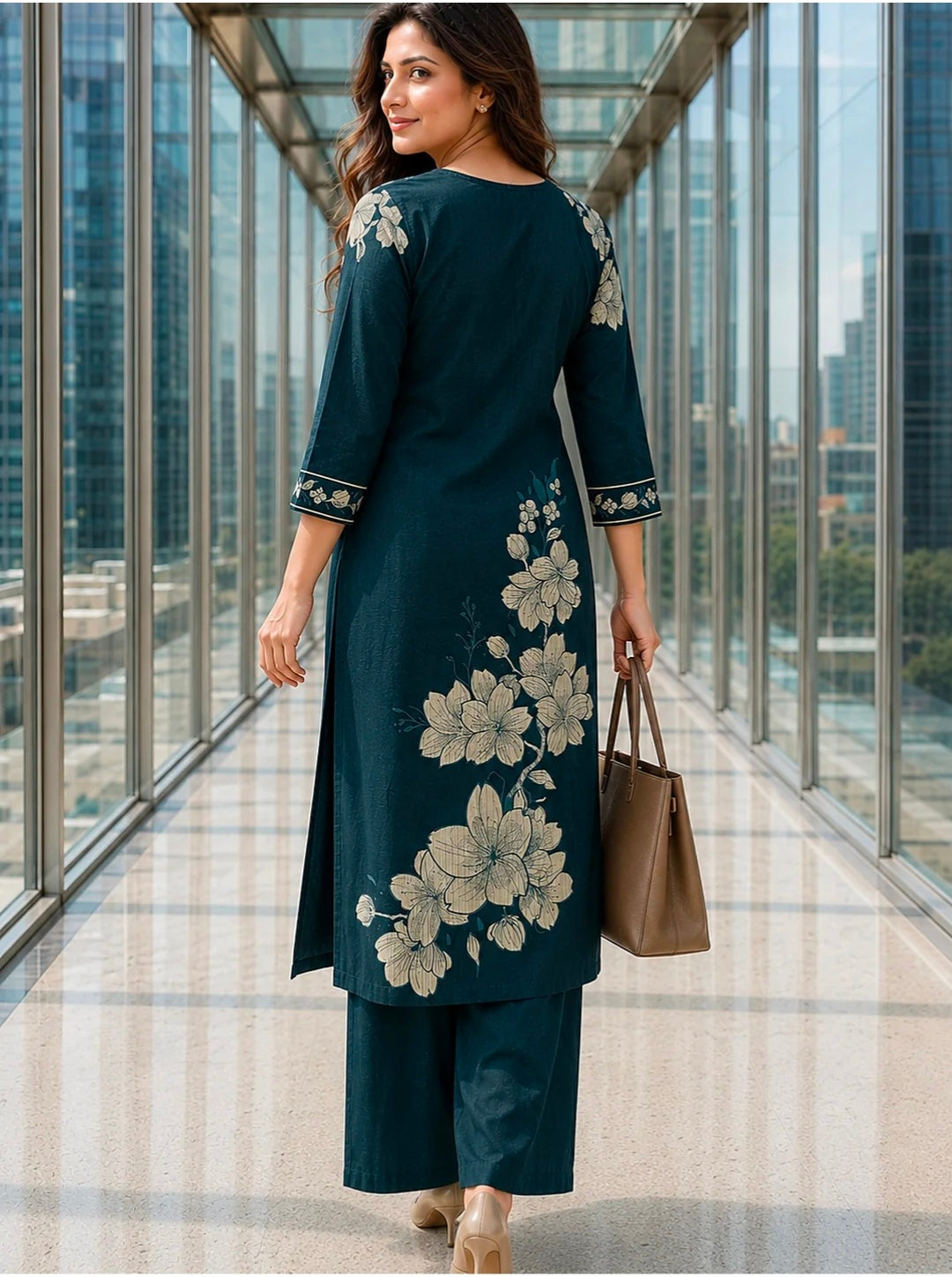 Berrylicious Women Chanderi Printed & Mirror Embellished Kurta with palazzo