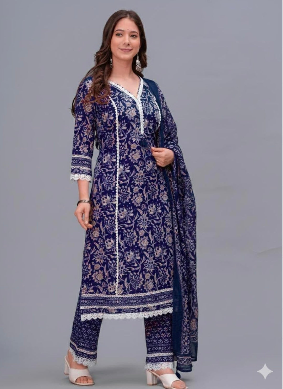 Amayra Women's Pure Cotton Printed Straight Kurta Set with Palazzo Pants & Dupatta- Ethnic Wear