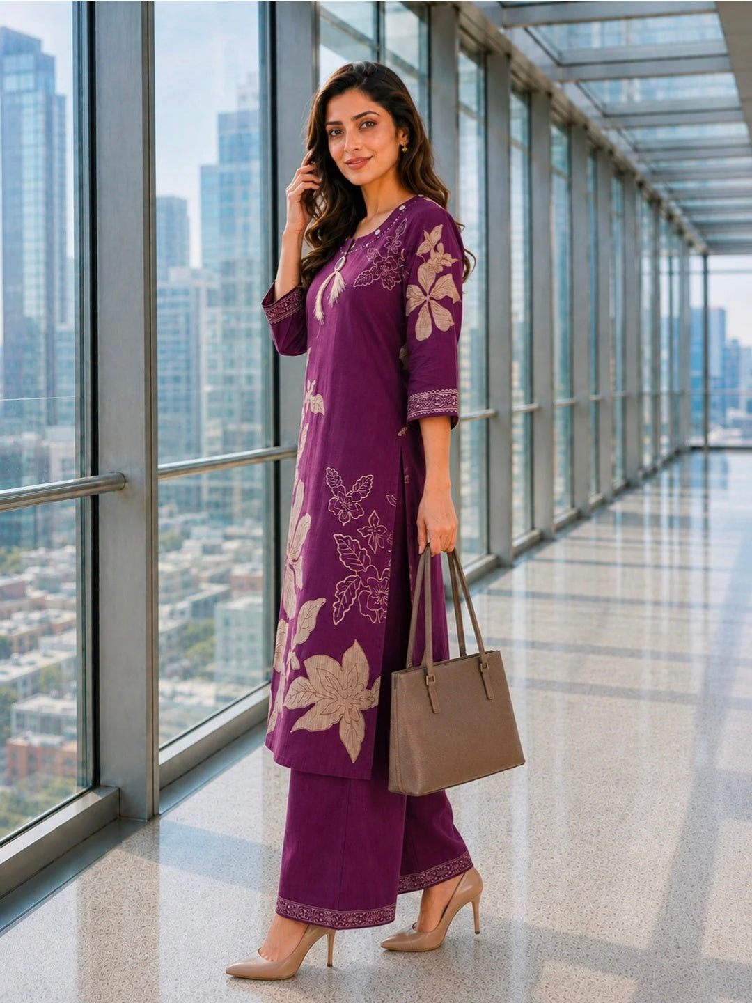 Berrylicious Women Chanderi Printed & Mirror Embellished Kurta with palazzo