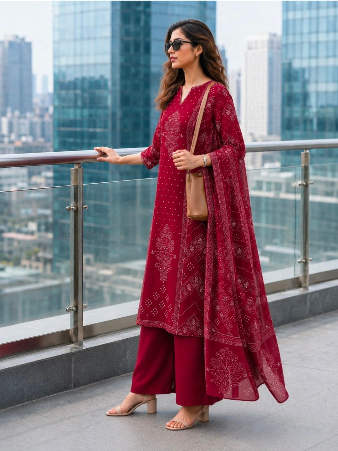 Berrylicious Women Bandhani Printed Kurta with pant & Dupatta