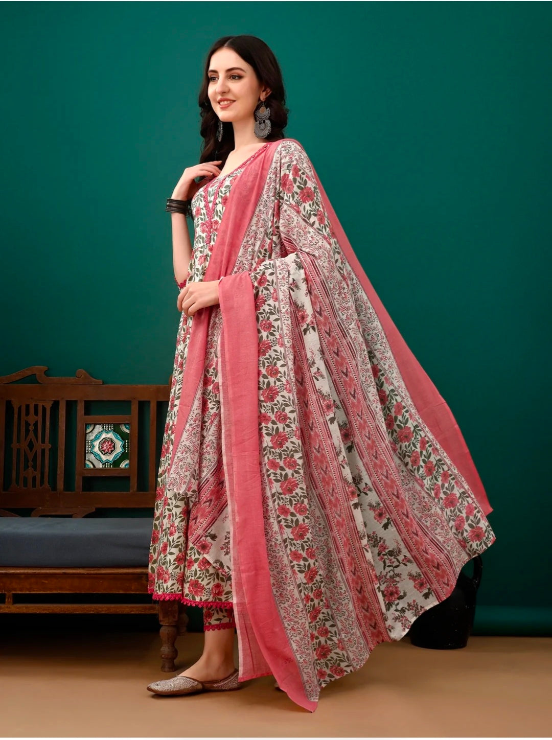 Floral Printed Anarkali Kurta with pant & dupatta luxury premium