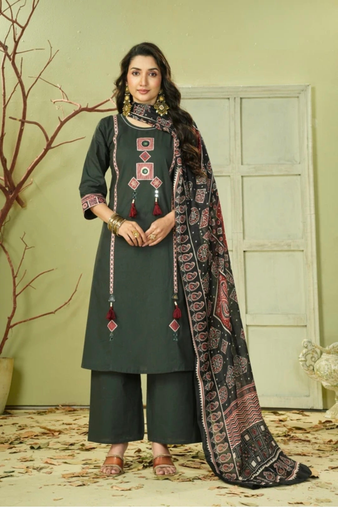 Women's Pure Cotton Straight Kurta Pant Dupatta Set