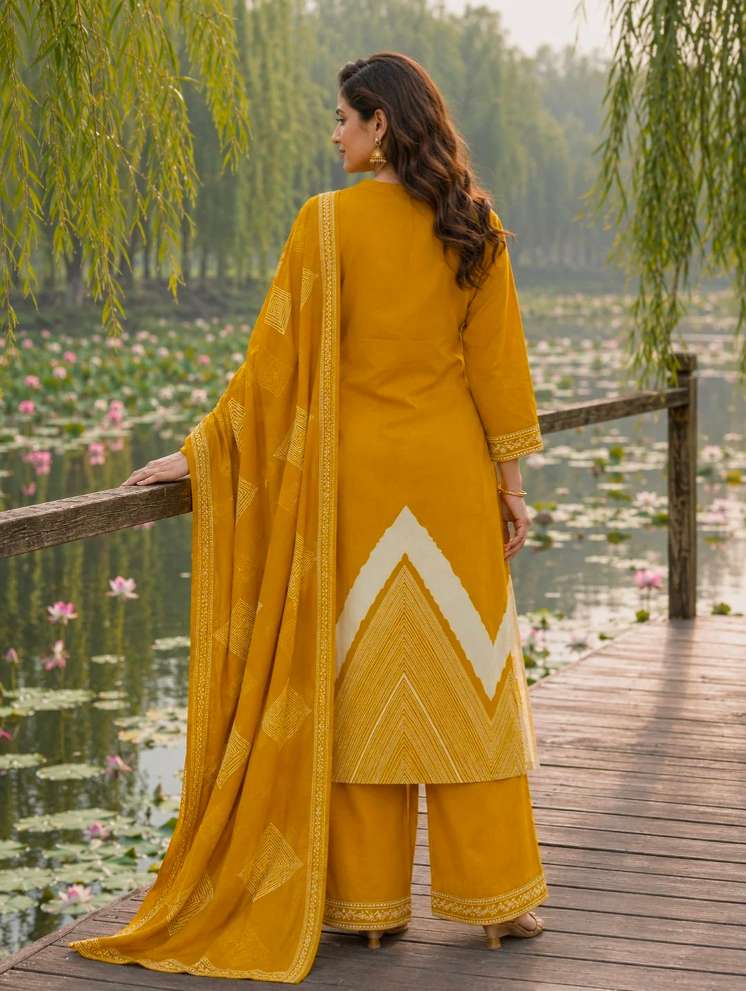 Berrylicious Women Pure Cotton  Printed & Hand Embroidered Kurta with palazzo & Dupatta