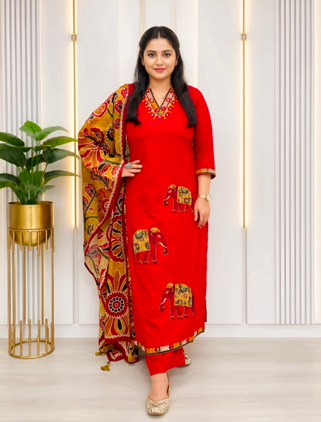 Women's Pure Cotton Straight Kurta Pant Dupatta Set
