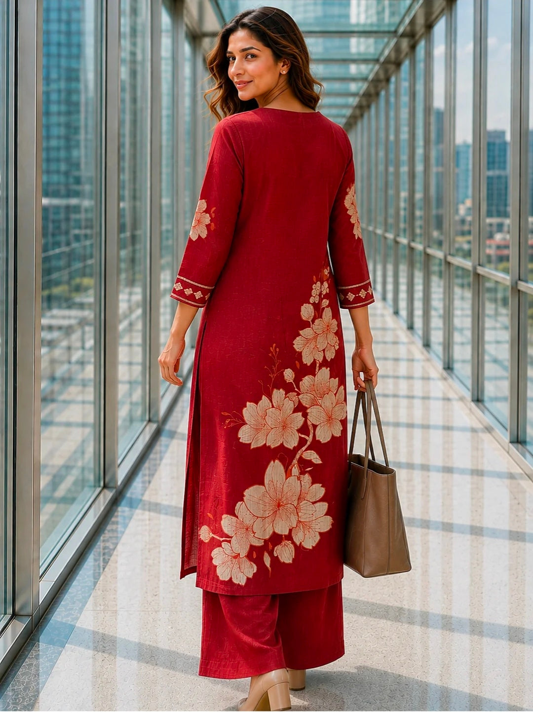 Berrylicious Women Chanderi Printed & Mirror Embellished Kurta with palazzo