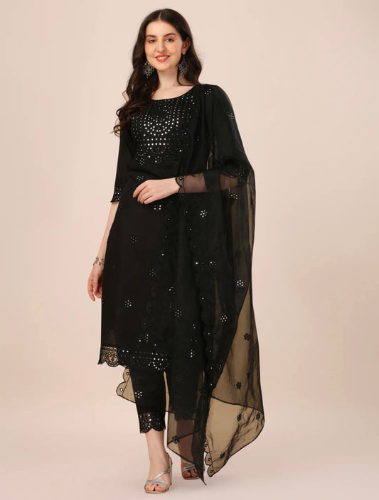 Mirror Embroidered Premium Kurta with Pant and Dupatta