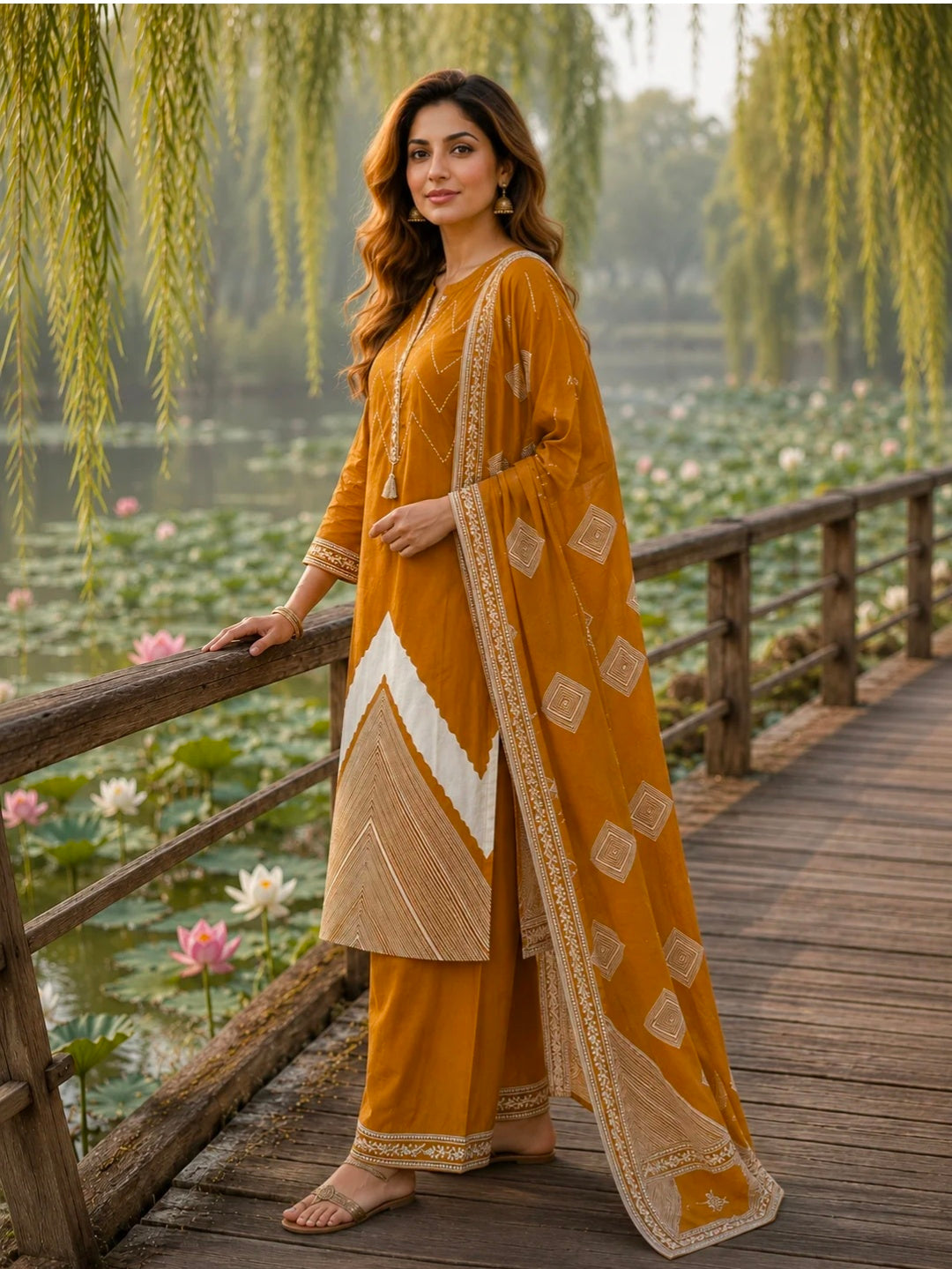 Berrylicious Women Pure Cotton  Printed & Hand Embroidered Kurta with palazzo & Dupatta