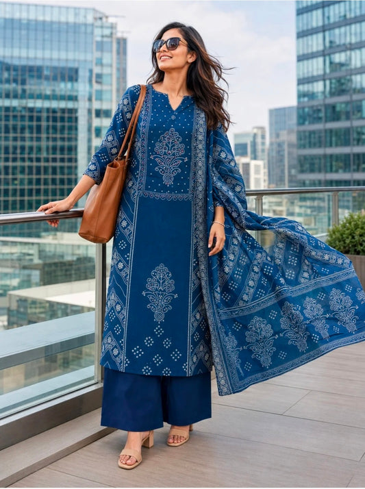 Berrylicious Women Bandhani Printed Kurta with pant & Dupatta