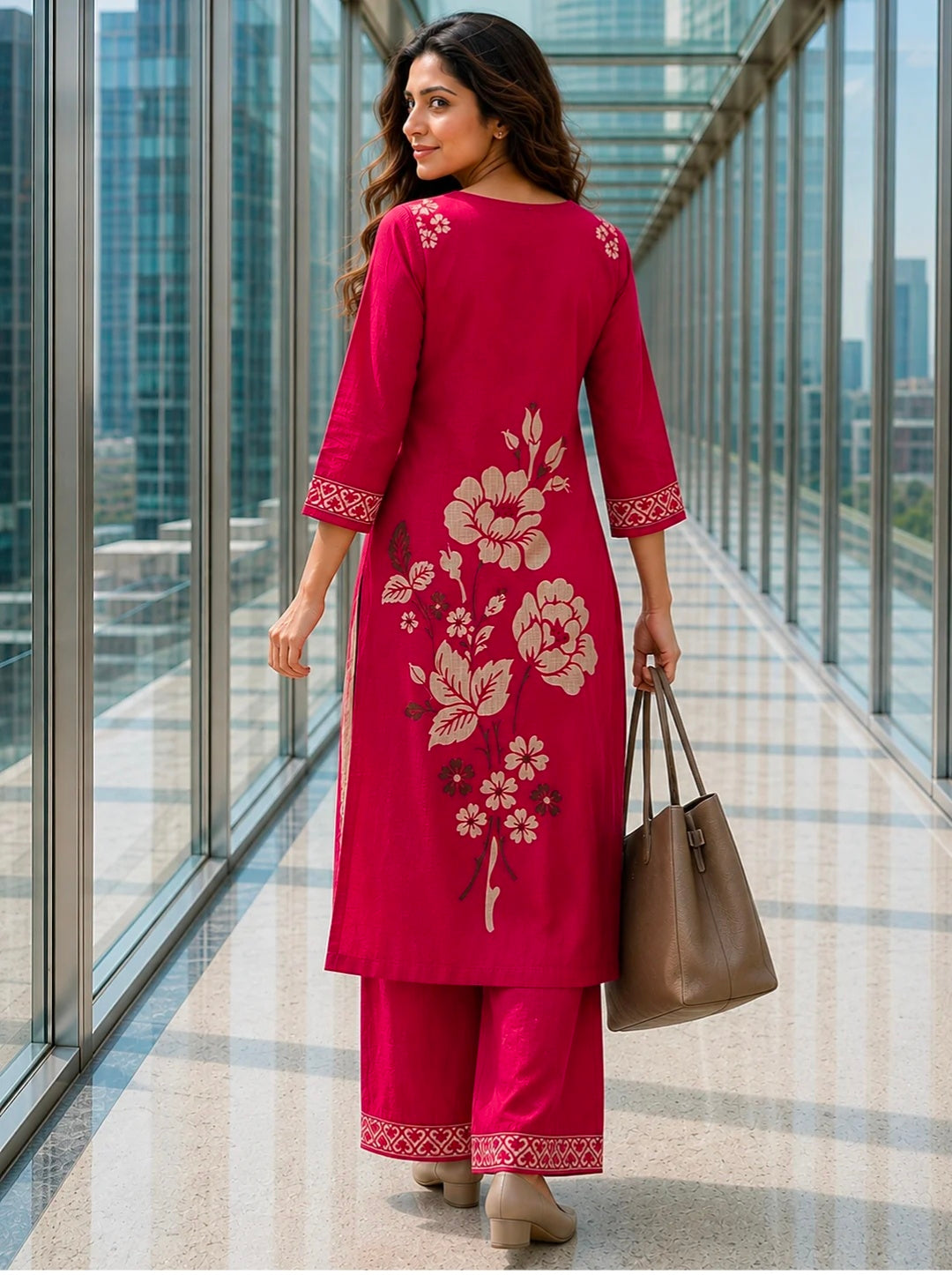 Berrylicious Women Chanderi Printed & Mirror Embellished Kurta with palazzo