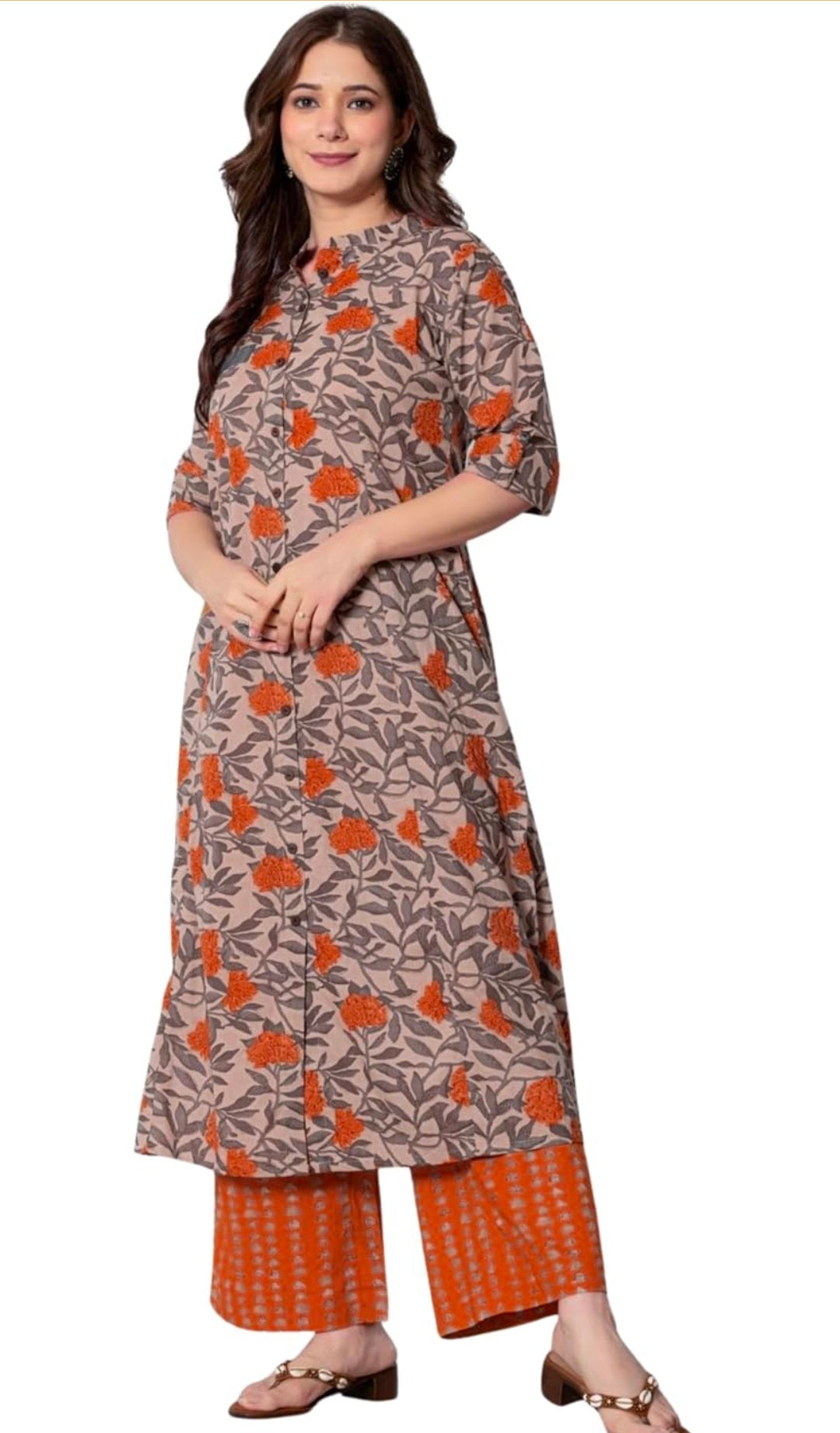 Women Cotton Printed A-Line Kurta and Palazzo Pant Set