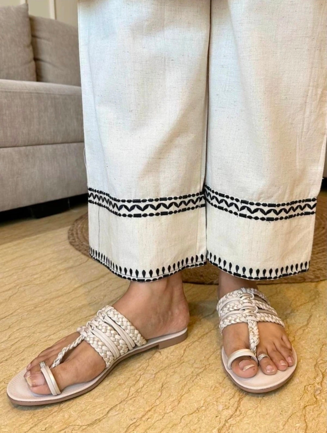 Women's White Khadi Cotton A-Line Kurti Palazzo set