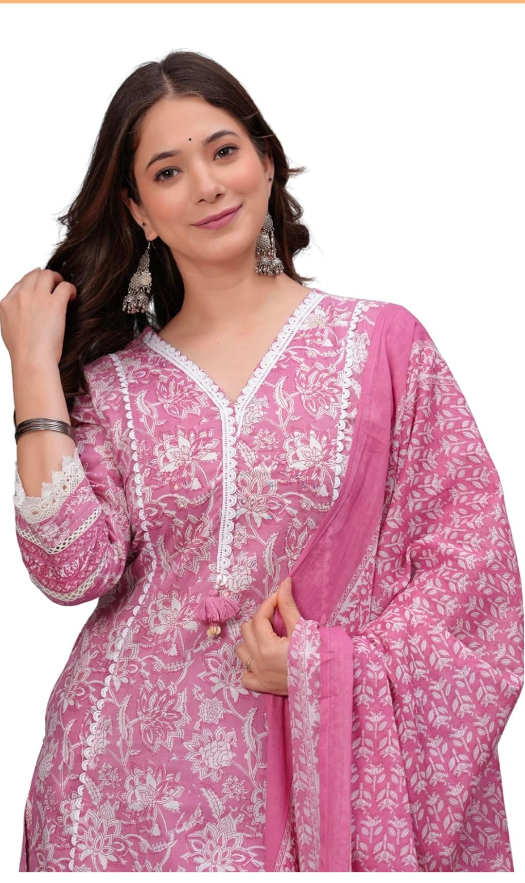Amayra Women's Pure Cotton Printed Straight Kurta Set with Palazzo Pants & Dupatta- Ethnic Wear
