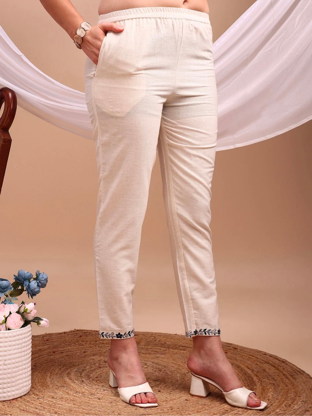 Berrylicious Women Cotton Embroidered Straight Kurta Set with Spaghetti Strap & Straight Pants