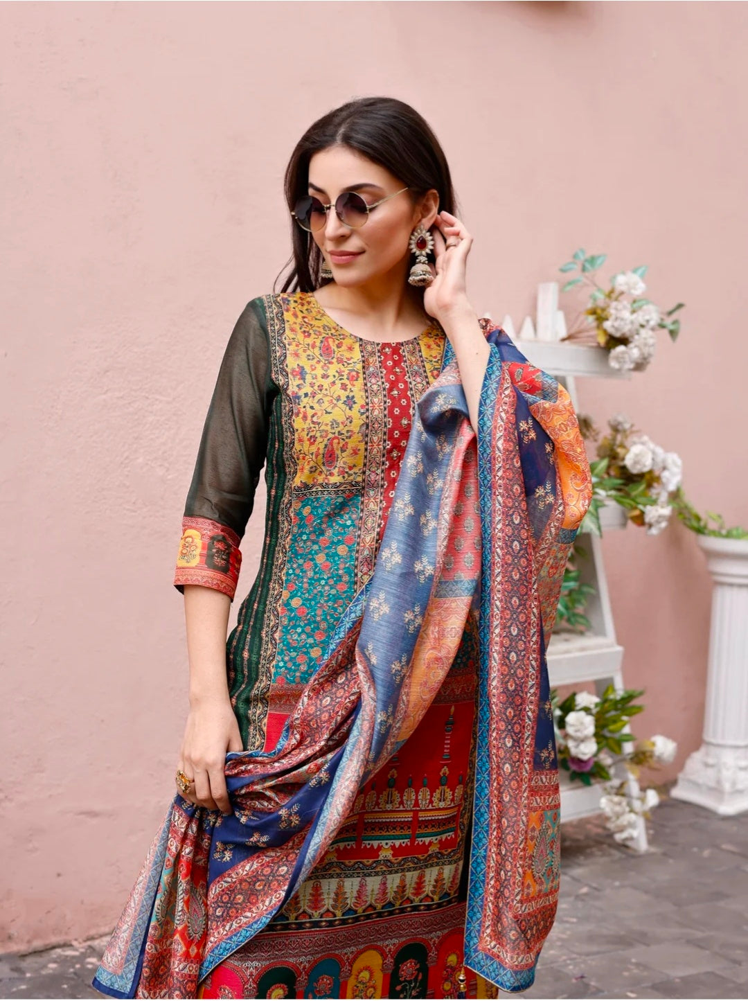 Printed Chanderi Kurta with pant & dupatta