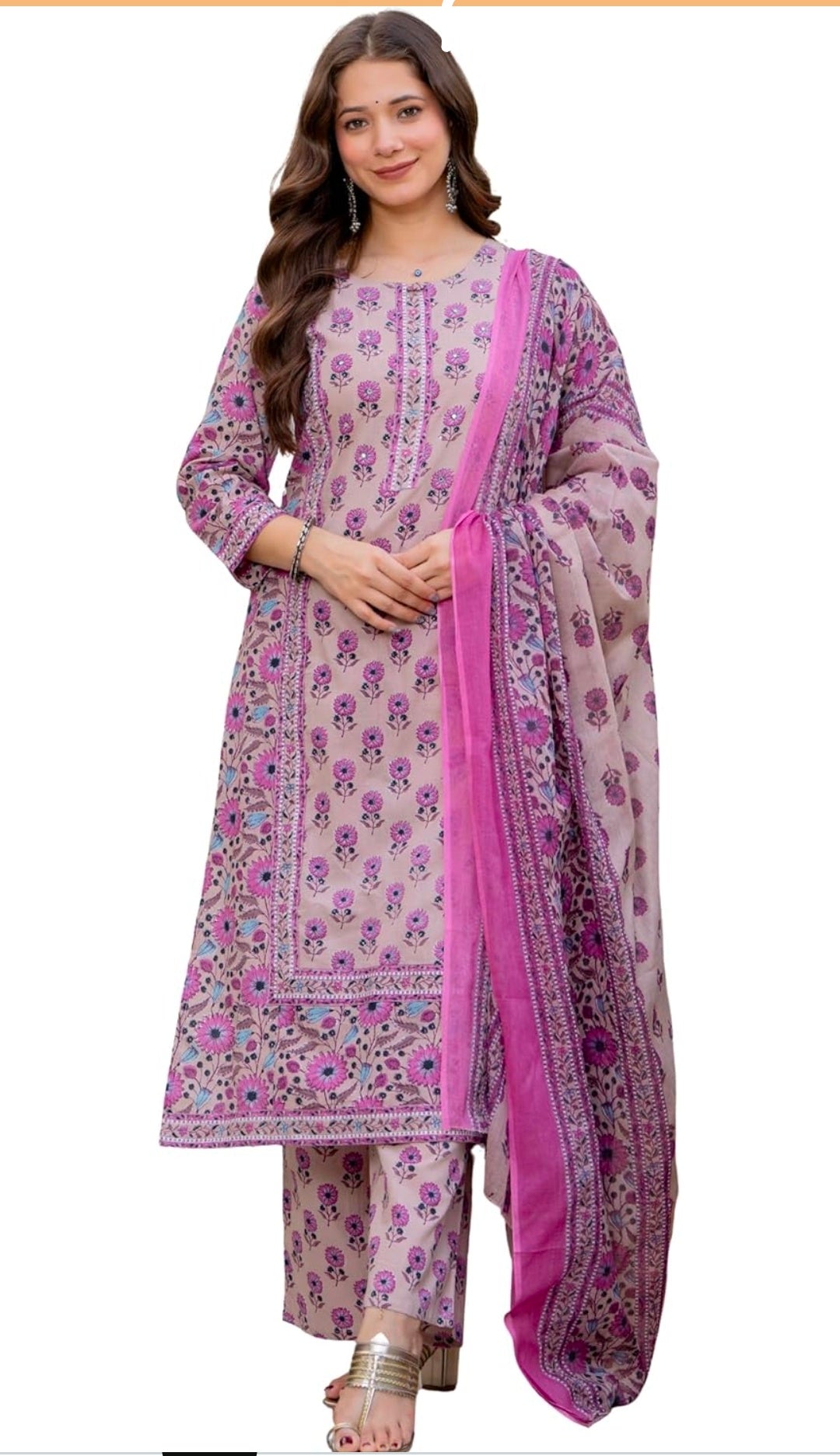 Amayra Women's Pure Cotton Straight Kurta Set with Palazzo Pants & Dupatta|Kurta Set for Women