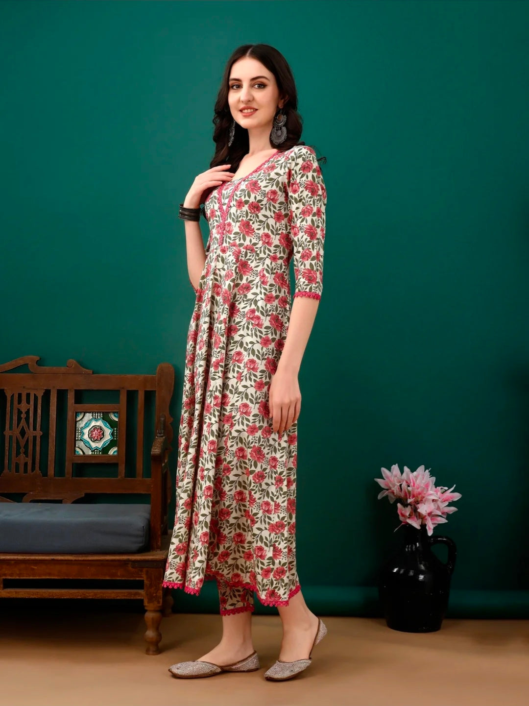 Floral Printed Anarkali Kurta with pant & dupatta luxury premium