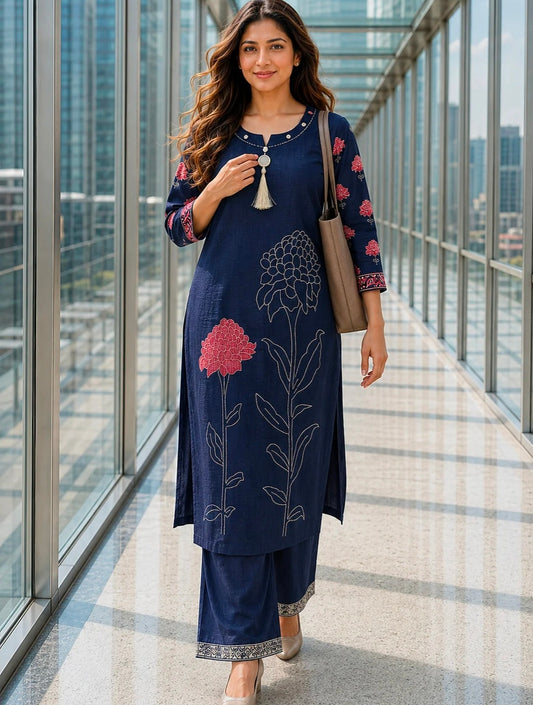 Berrylicious Women Chanderi Printed & Mirror Embellished Kurta with palazzo