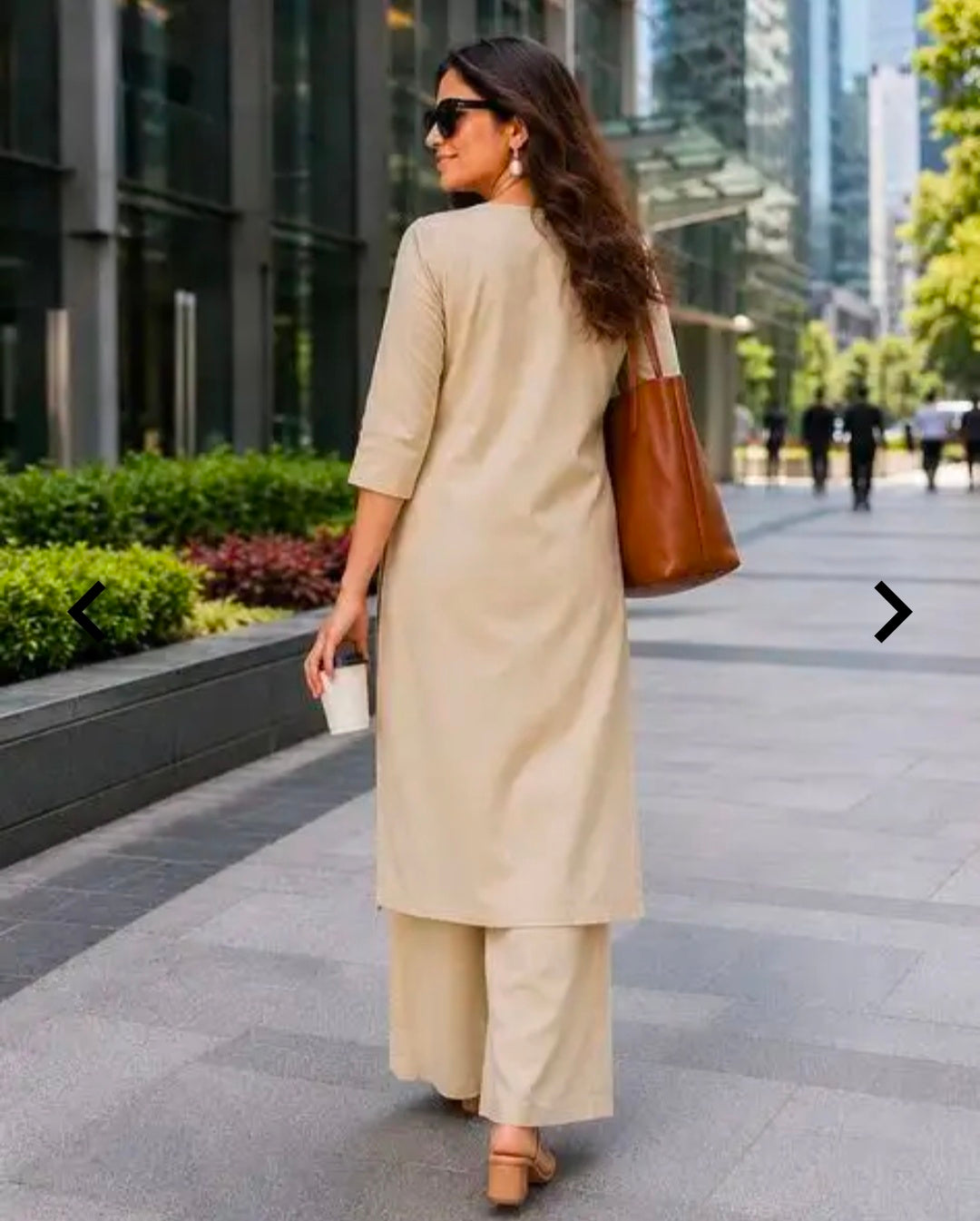 `Women's Cotton Straight Kurta Palazzo Set | Notch-Neckline Statement Embroidered