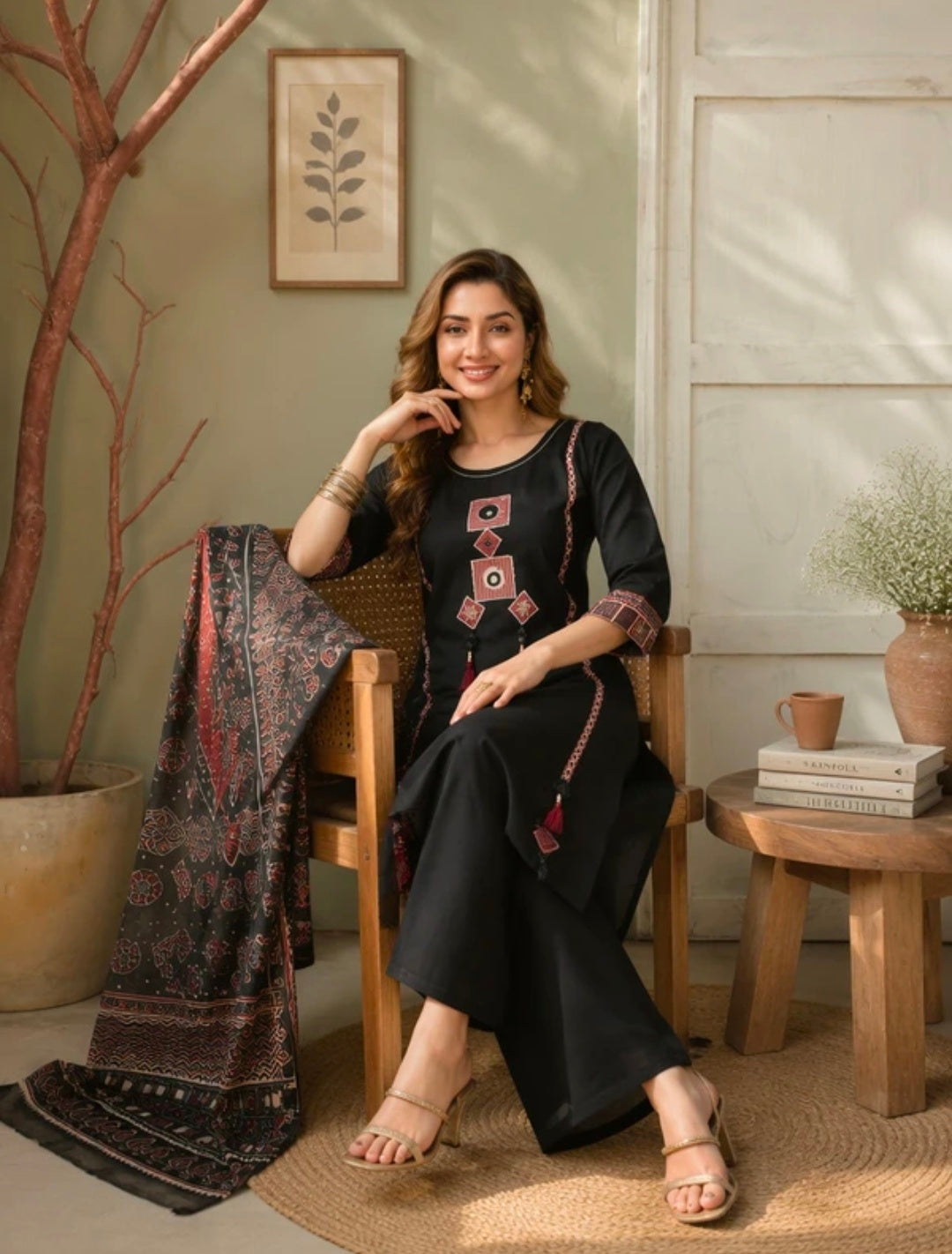 Women's Pure Cotton Straight Kurta Pant Dupatta Set