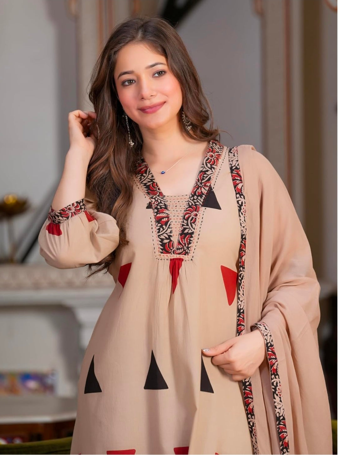 Amayra Woman's Pure Cotton A-Line Kurta Sets with Palazzos & Dupatta|Kurti Set for Woman|Suit Set for Women Cotton