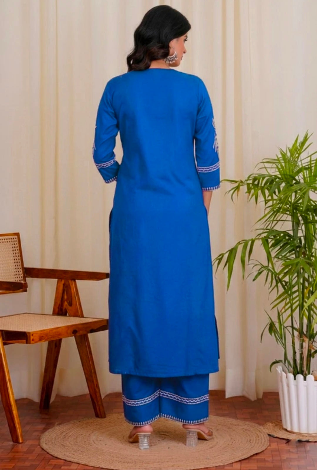 Women's White Khadi Cotton A-Line Kurti Palazzo set