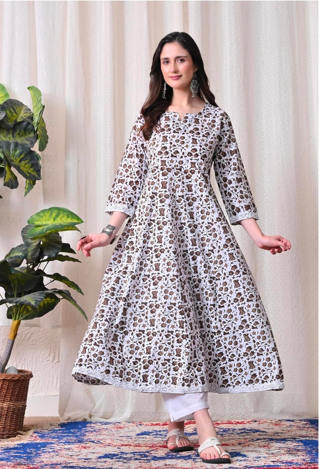 Pure Cotton Printed Anarkali Kurta with Palazzo & Dupatta Set
