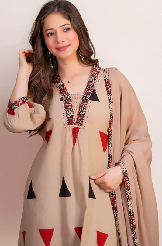 Amayra Woman's Pure Cotton A-Line Kurta Sets with Palazzos & Dupatta|Kurti Set for Woman|Suit Set for Women Cotton