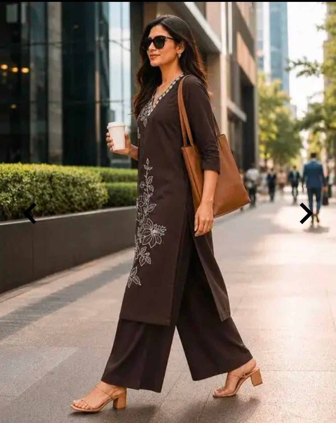 `Women's Cotton Straight Kurta Palazzo Set | Notch-Neckline Statement Embroidered