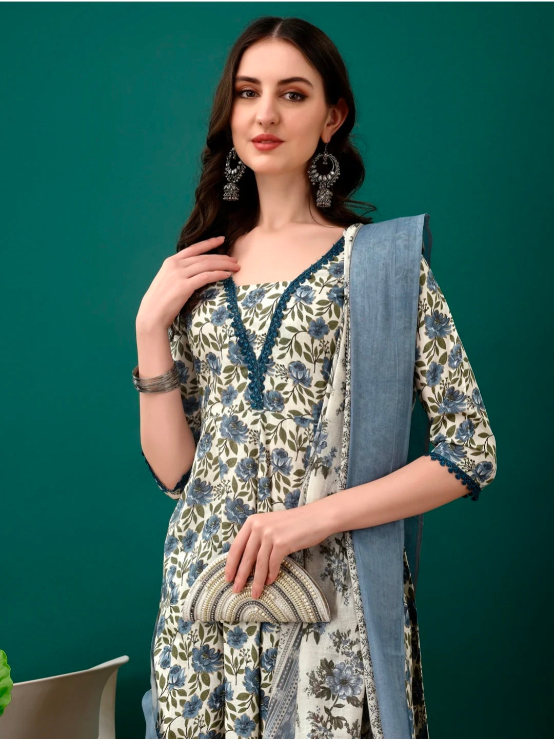 Floral Printed Anarkali Kurta with pant & dupatta luxury premium