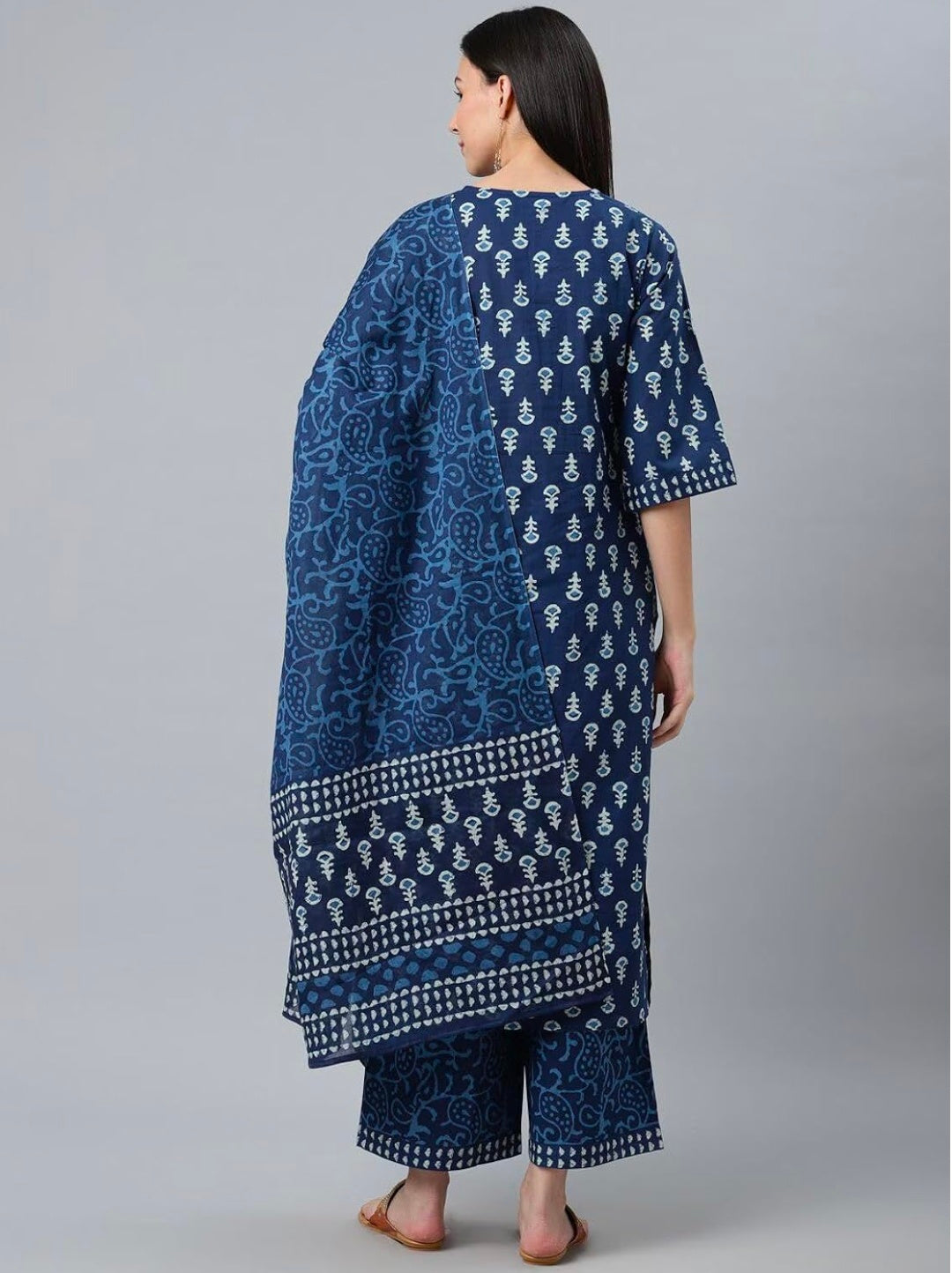 Amayra Women's Cotton Printed Straight Kurta with Palazzos and Dupatta Set