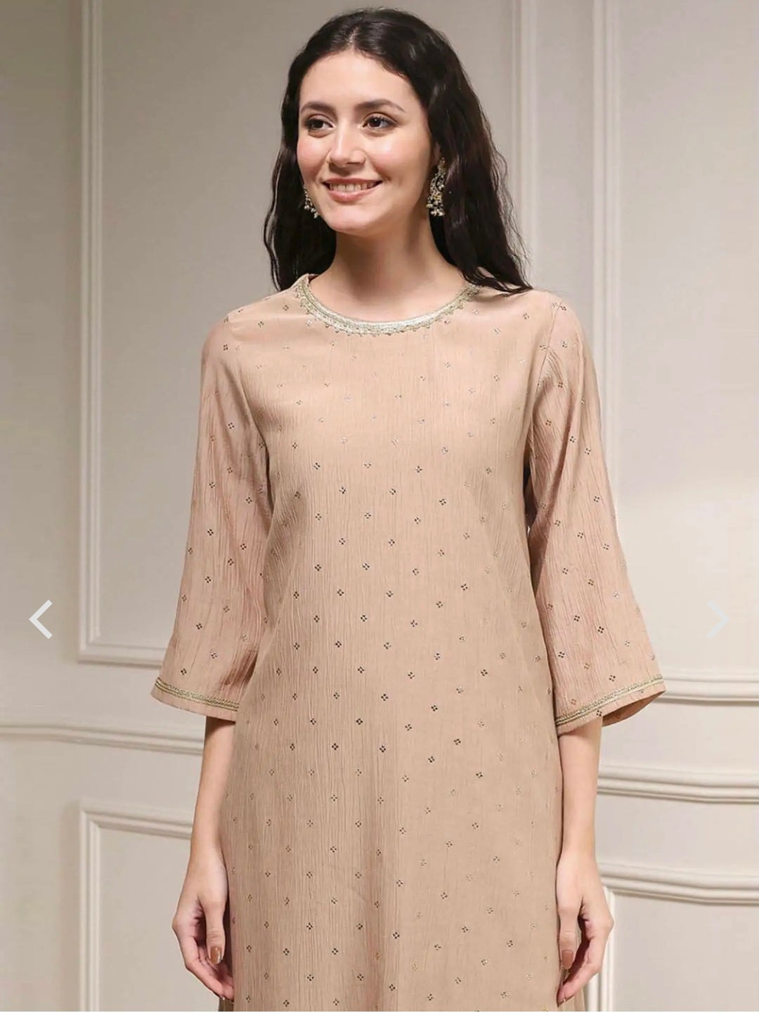 Women's Straight Fit Embellished Kurta with Inner | Round Neck