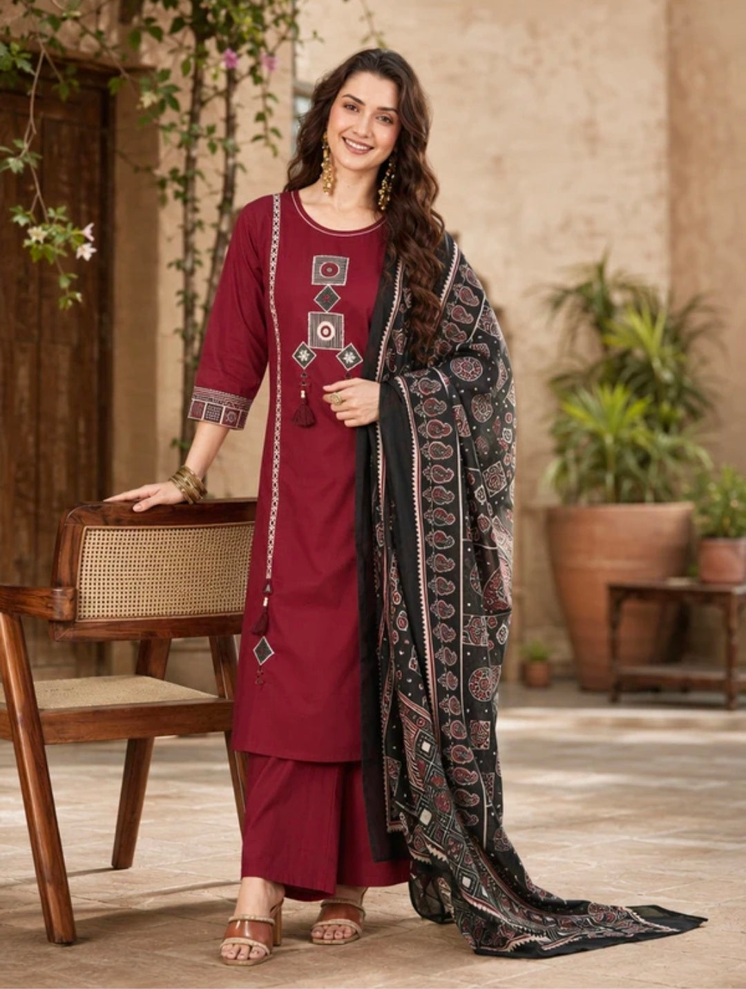Women's Pure Cotton Straight Kurta Pant Dupatta Set