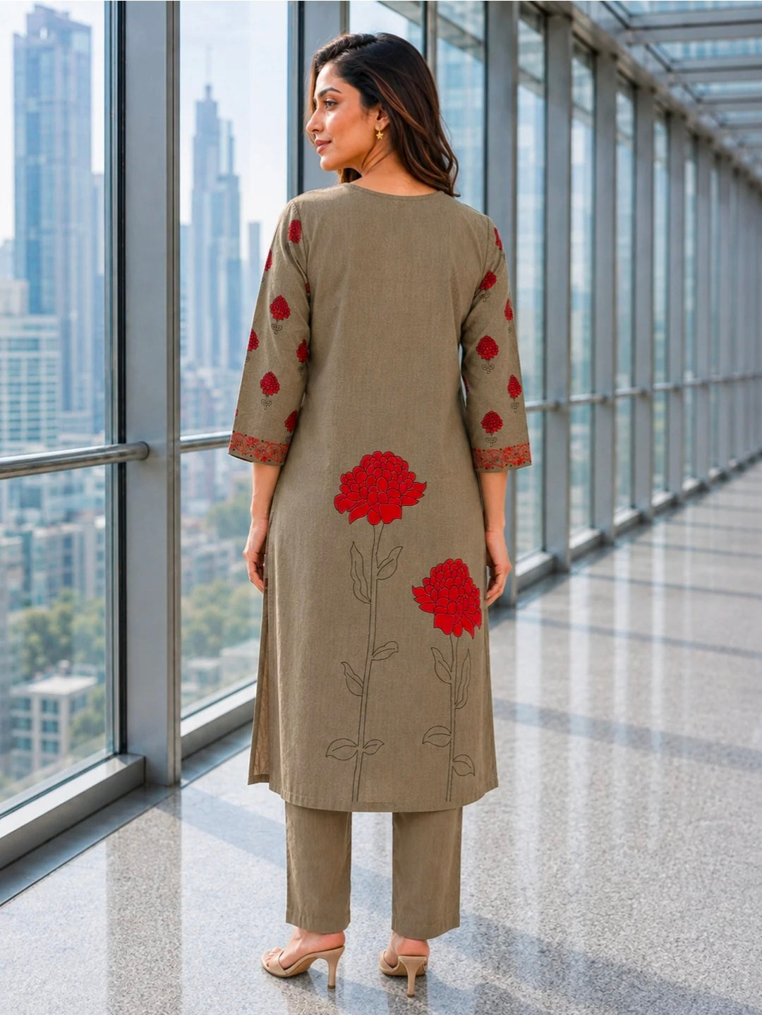 Berrylicious Women Chanderi Printed & Mirror Embellished Kurta with palazzo