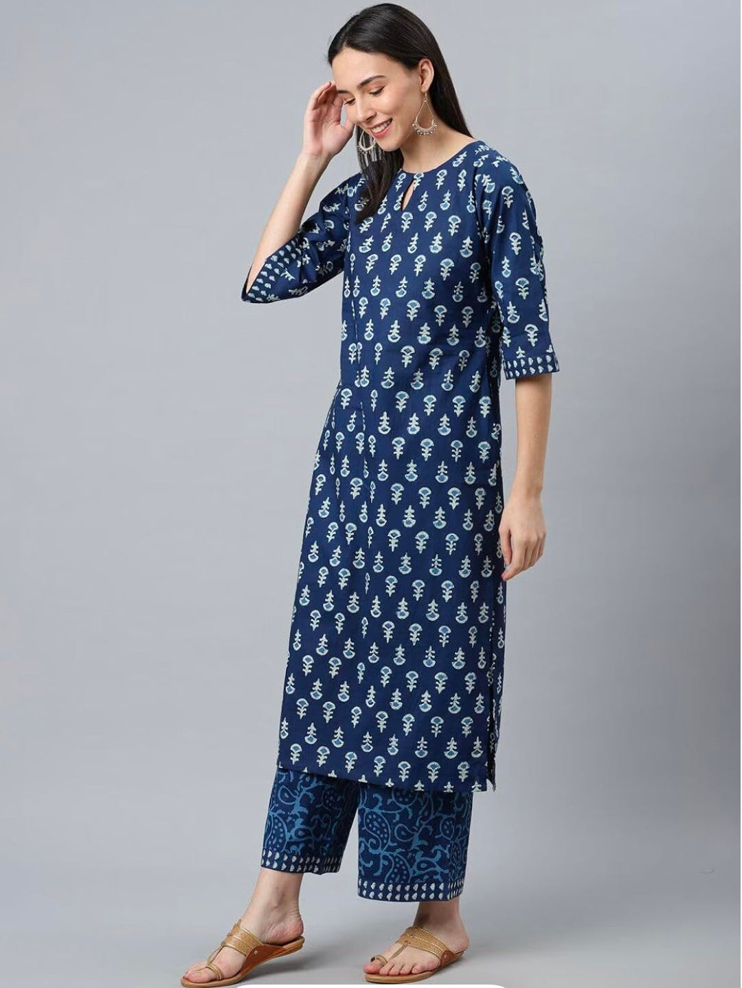 Amayra Women's Cotton Printed Straight Kurta with Palazzos and Dupatta Set