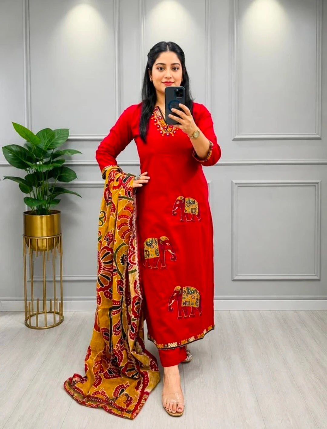Women's Pure Cotton Straight Kurta Pant Dupatta Set