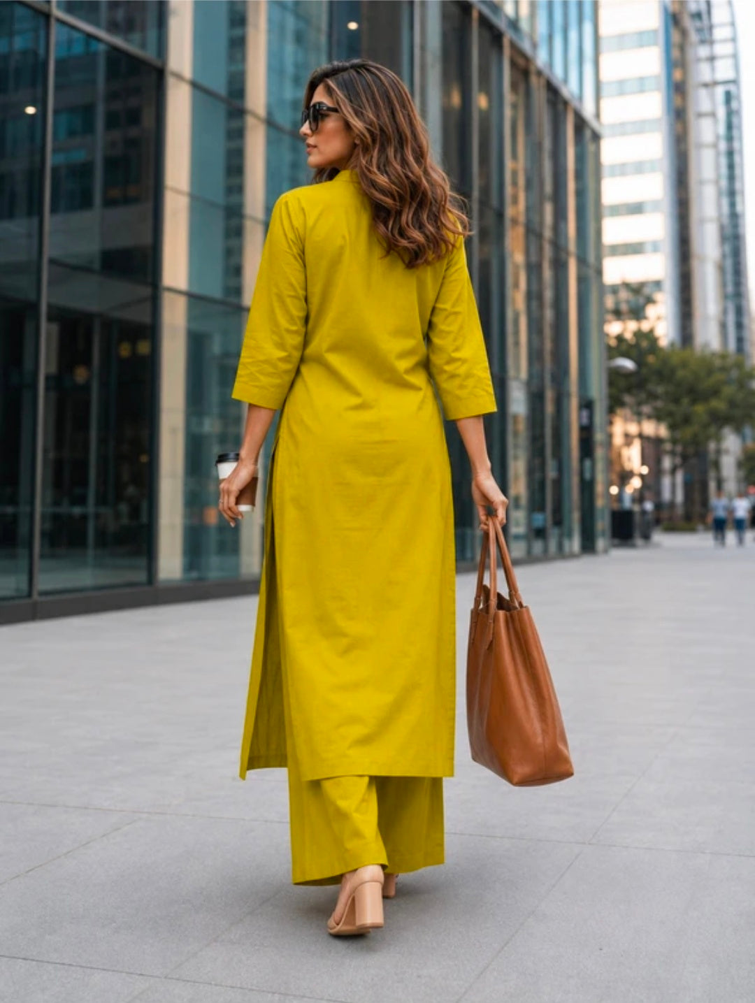 Women's Cotton Straight-Fit Kurta with V-Neck and Embroidered Palazzos Set | 2 Piece Casual Co-ord Set